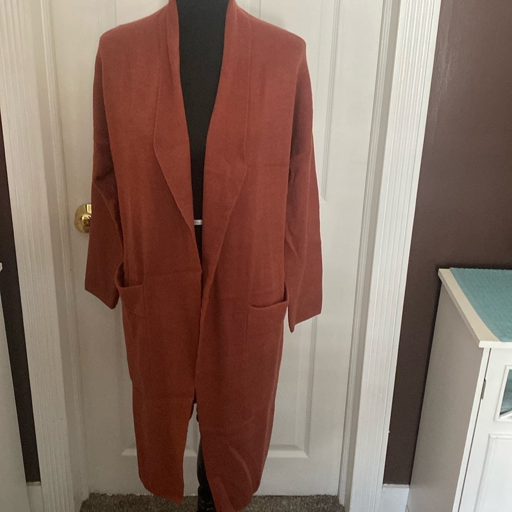 Women’s Rust Orange Long Cardigan Sweater Sz S NWOT